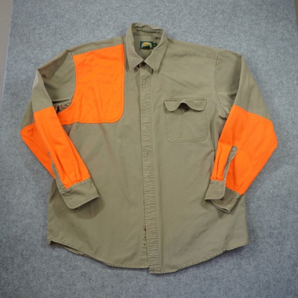 Cabelas Mens XL Tall Shooting Shirt Blaze‎ Orange Hunting Tan Cotton Upland Game